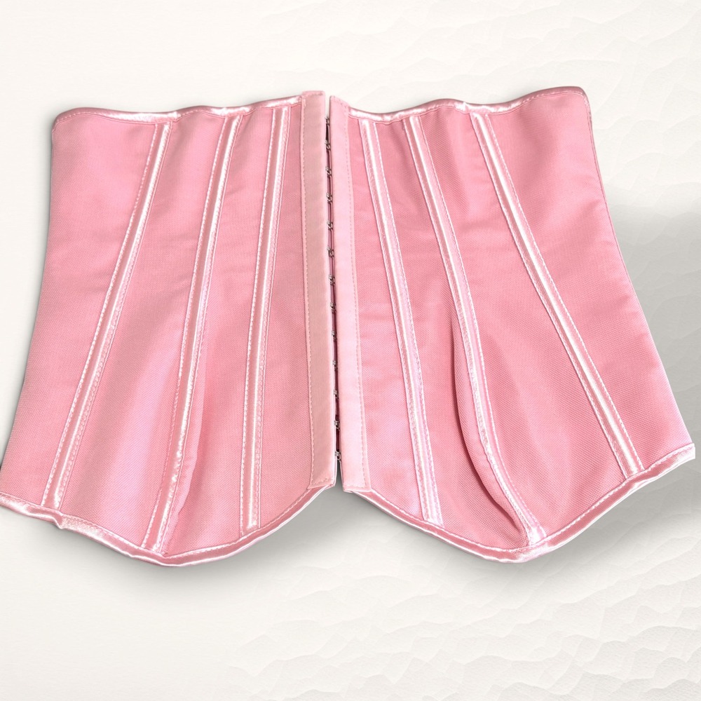 Corset Top Womens Size S Pink Coquette Lace Up Boned Satin Finish